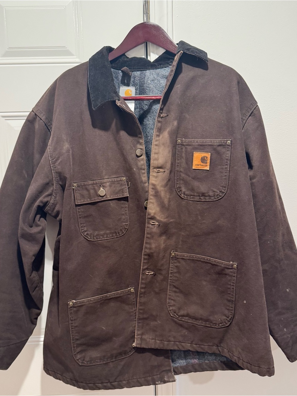 Vintage Carhartt Men’s Dark Brown Chore Jacket with Blanket Lining and Corduroy - Picture 1 of 5